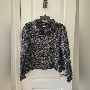 Eileen Fisher Marled Organic Cotton Box-Top Cowl Neck Chunky Sweater Size Large